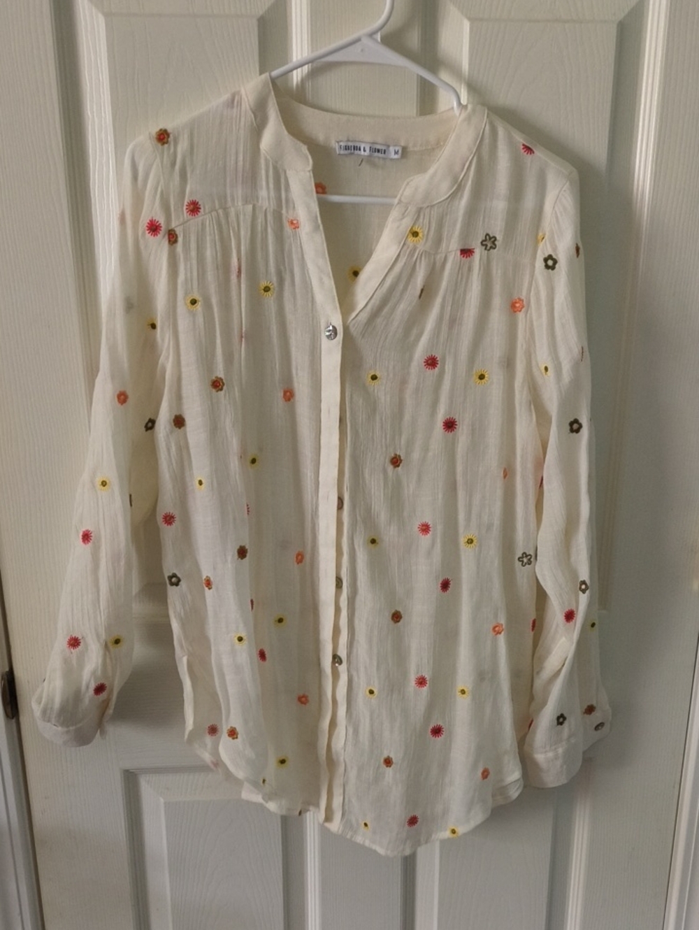 Lightweight Embroidered Button-Down Shirt - Cream